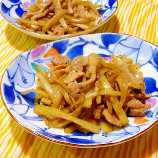 うどと豚肉のにんにく醤油炒め